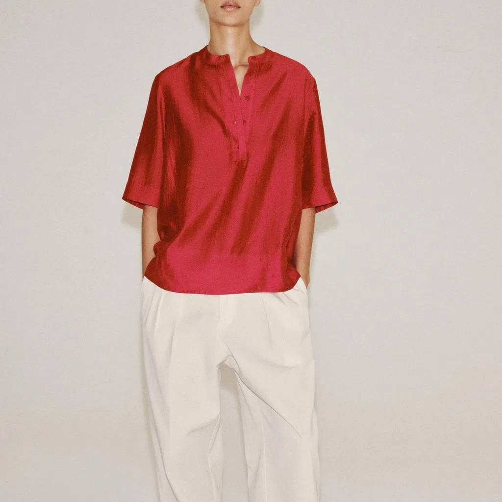 Женская рубашка с круглым вырезом Red ZARA — фото 4