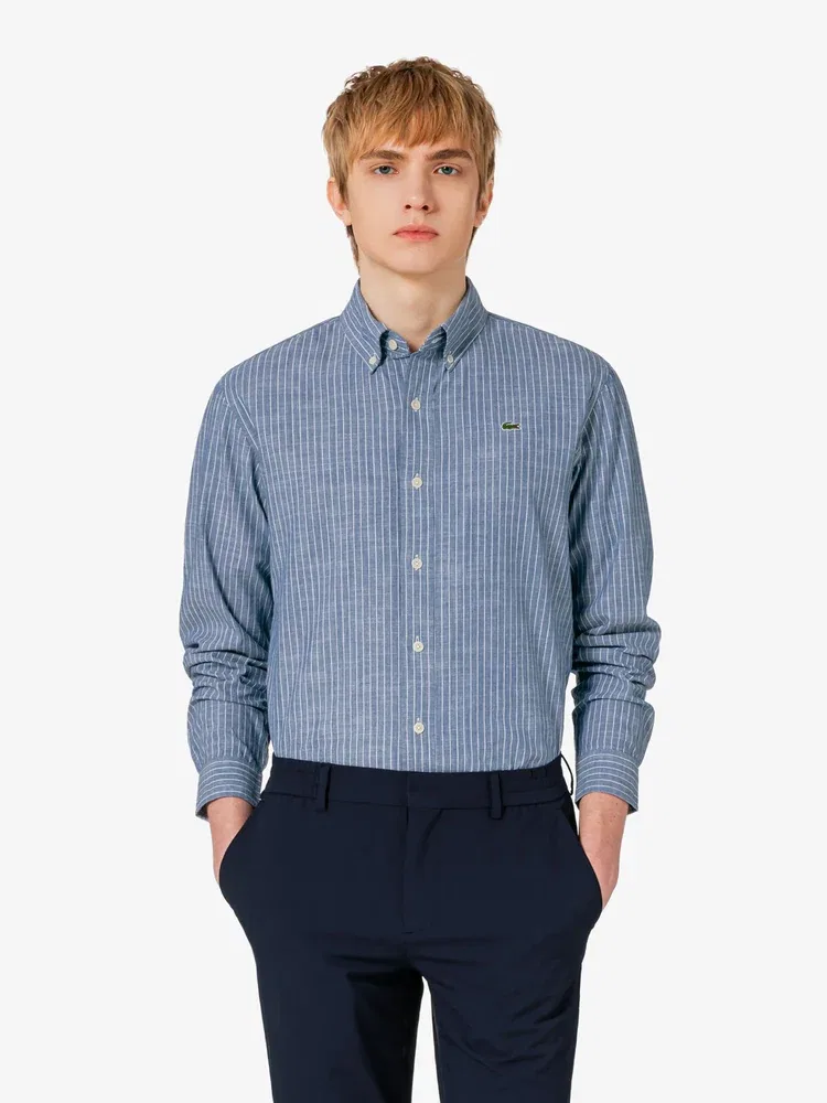 Длинный рукав рубашка Chambray Stripe LACOSTE, Sky Blue — фото 2