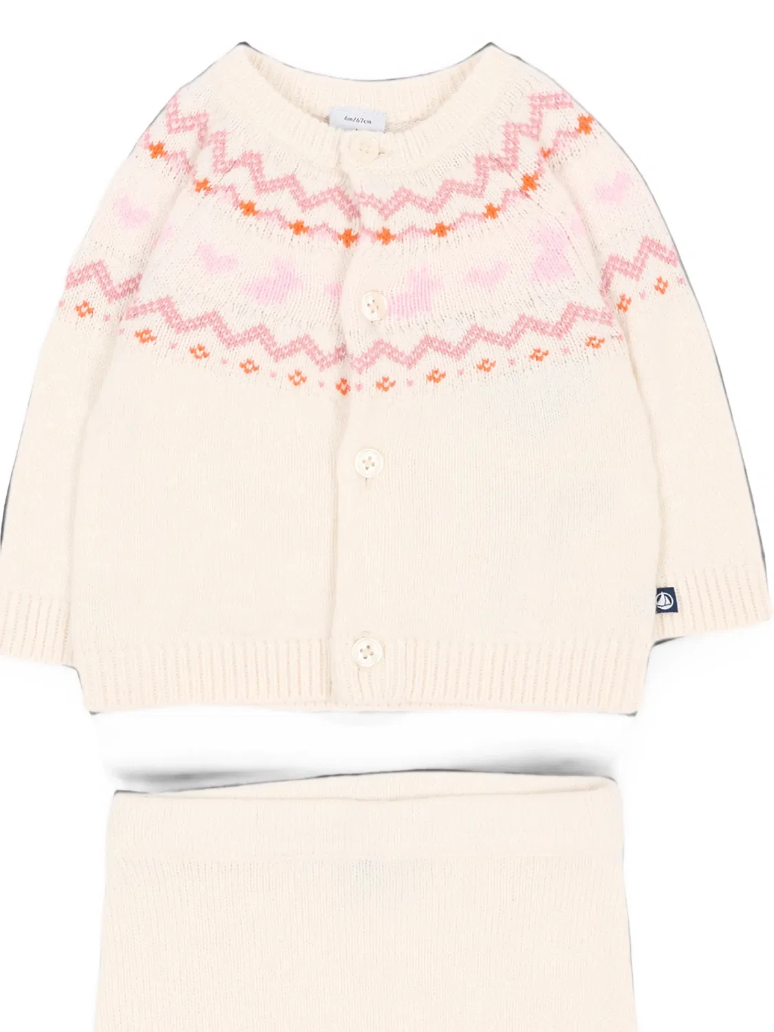 Комплект из кардигана и брюк, связанных в технике фэр-айл Petit Bateau, нейтральные цвета — фото 3