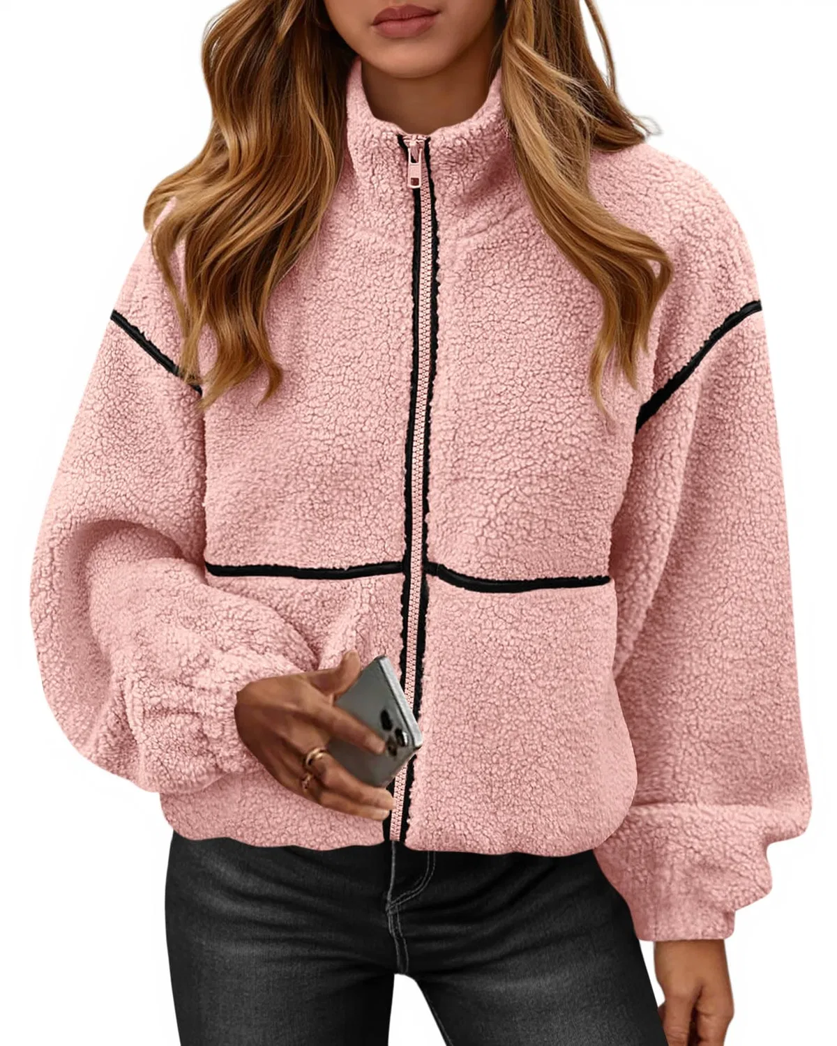 Женское пальто из флиса с принтом Sherpa Oversize Zip Up, Rosa