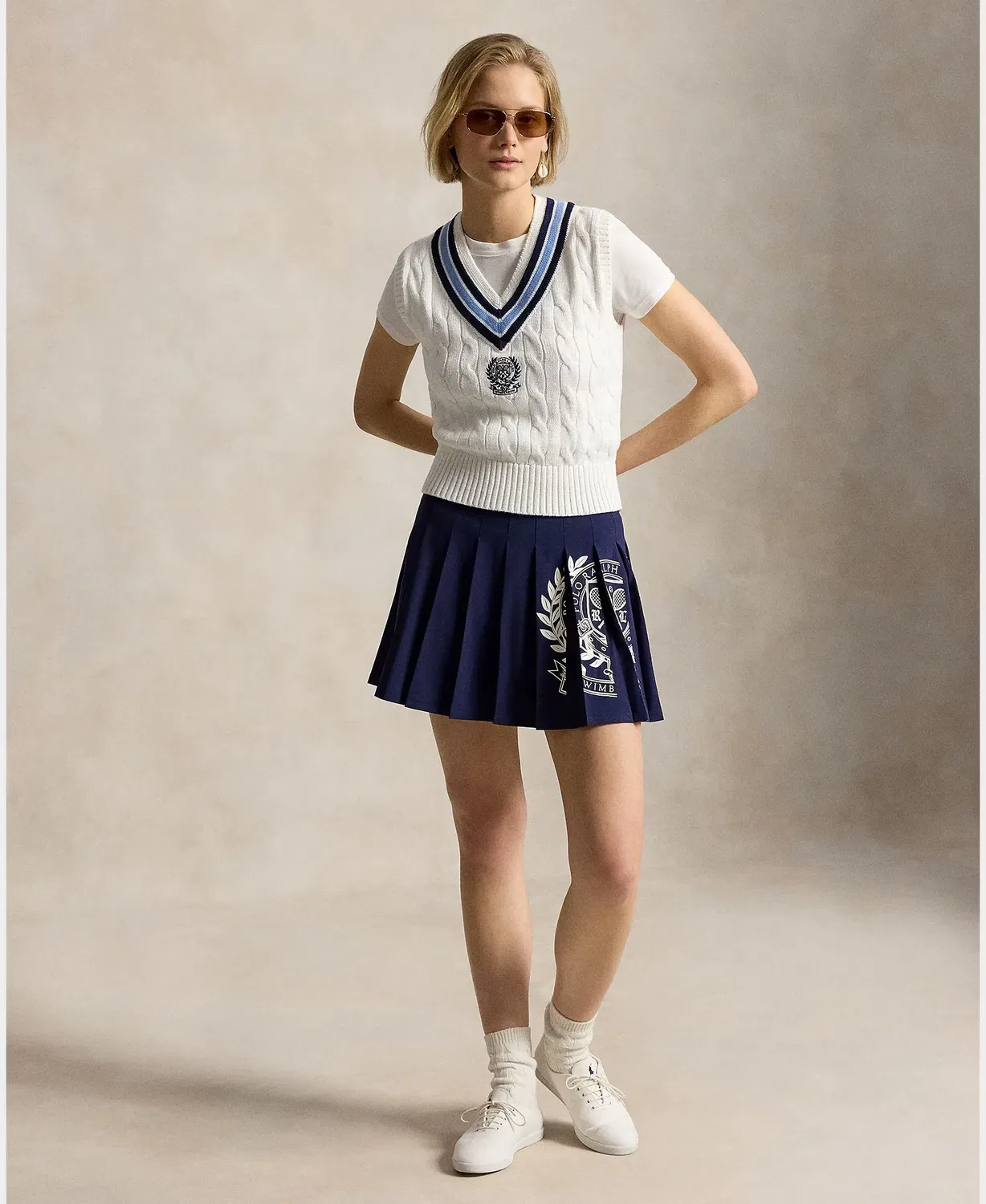 Женская юбка плиссе с логотипом Wimbledon Polo Ralph Lauren, Azul Marino