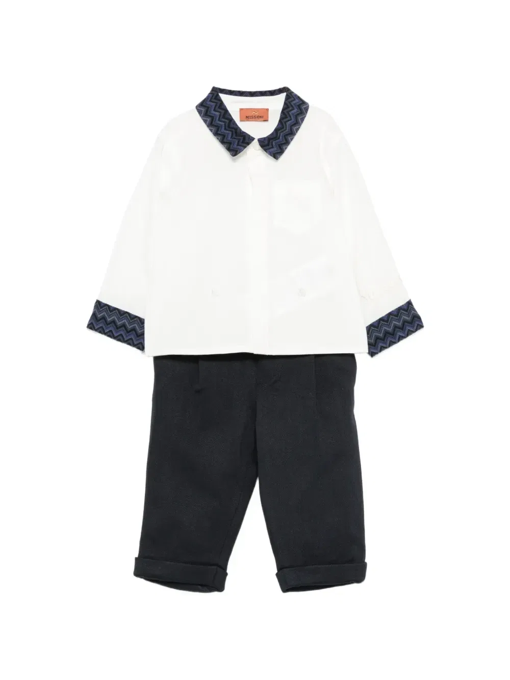 Комплект из рубашки и брюк с отделкой зигзагом Missoni Kids, белый