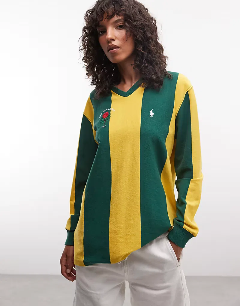 Регбийная футболка Polo Ralph Lauren в вертикальную полоску, зеленый