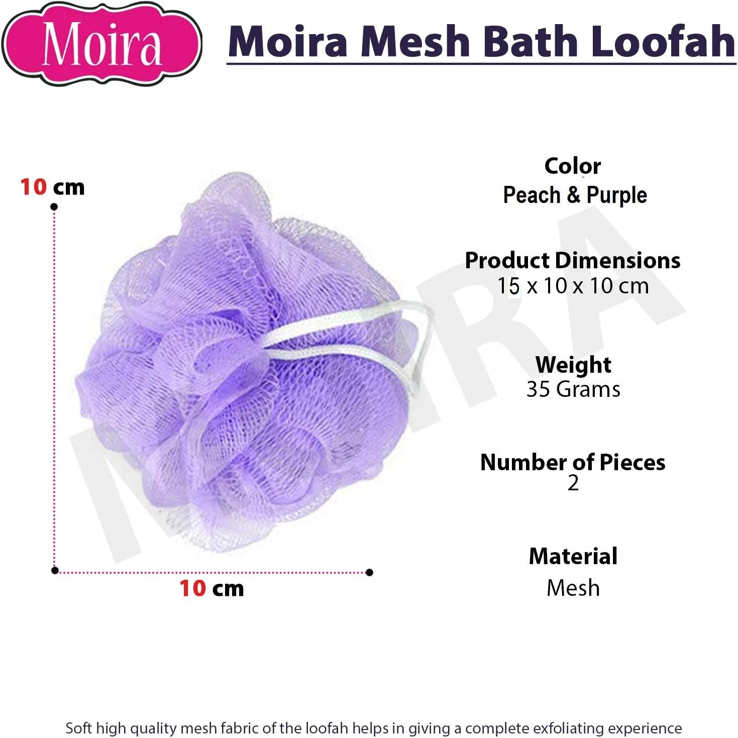 Люфа для душа Moira Mesh Bath Set, 2 шт, 35 г, Multicoloured