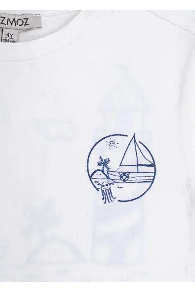 Детская футболка для мальчиков с принтом Organic White Little Boy's T-Shirt Ozmoz By Mukadder Özden, White — фото 3