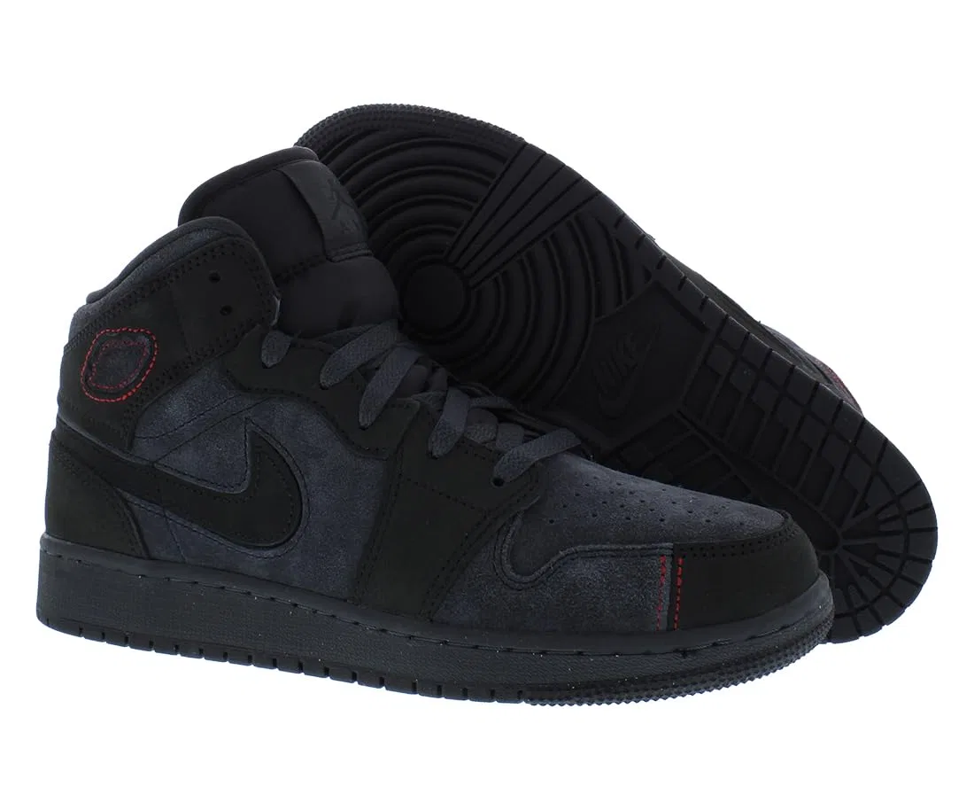 Детские кроссовки для мальчиков с кроссовками с принтом Air Jordan 1 Mid Se Craft (Gs) NIKE, Dark Smoke Grey Black — фото 4