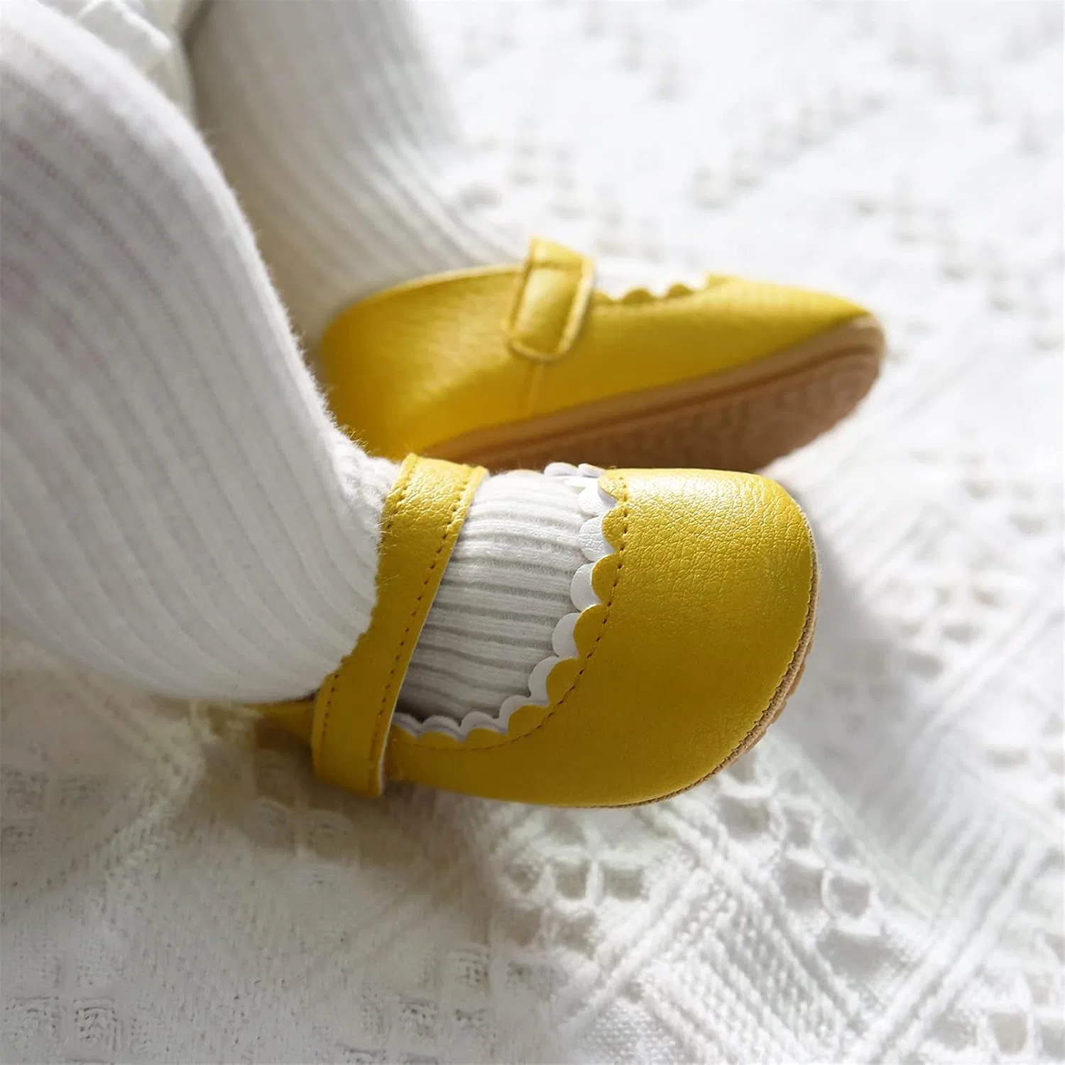 Детские туфли Мэри Джейн с цветочным принтом для девочек WILLFUN, Yellow — фото 3