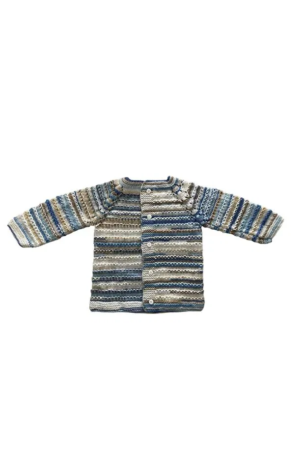 Детский кардиган с узором Hand Knitted Waterway Patterned Pafuli, Blue Marbled — фото 2