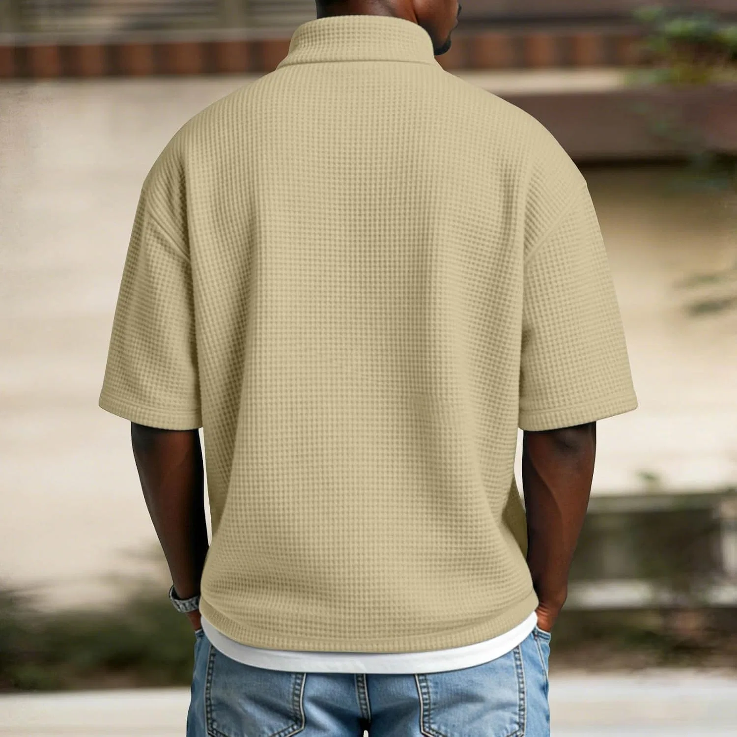 Мужская футболка с четверть-замком Basic Knit Tee, Khaki — фото 3