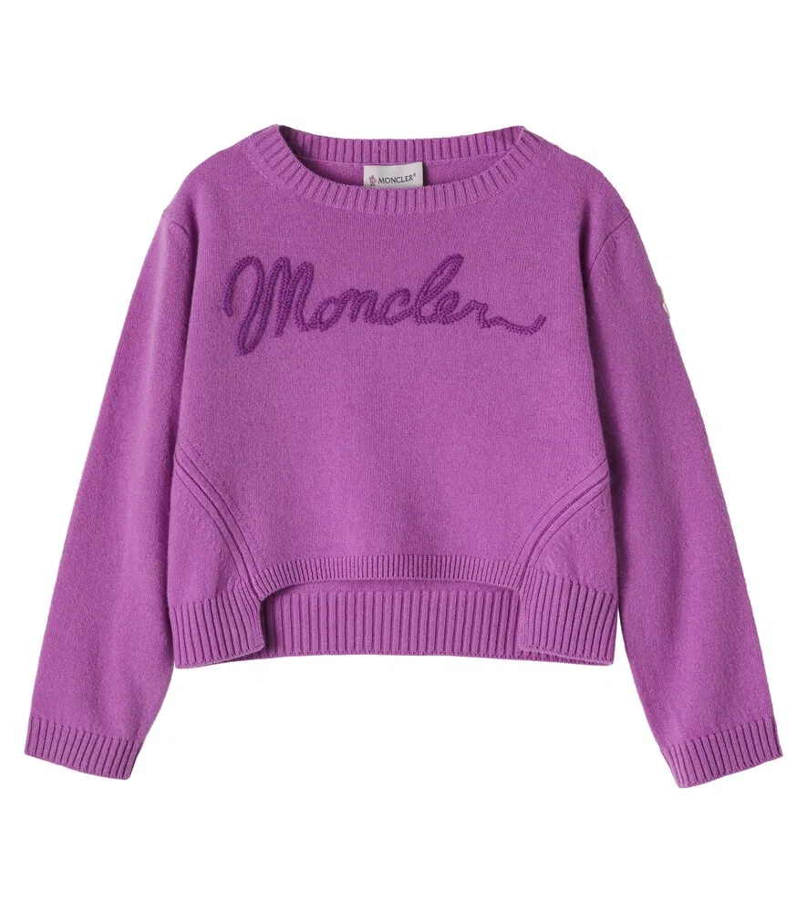 Свитер из шерсти и кашемира с логотипом Moncler Enfant, фиолетовый