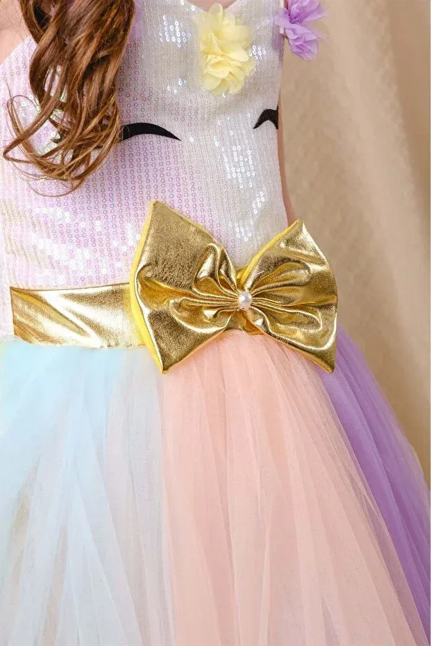 Детское платье для девочек с принтом Long Unicorn Hoop Buse&Eylül Bebe, Multicolor — фото 3