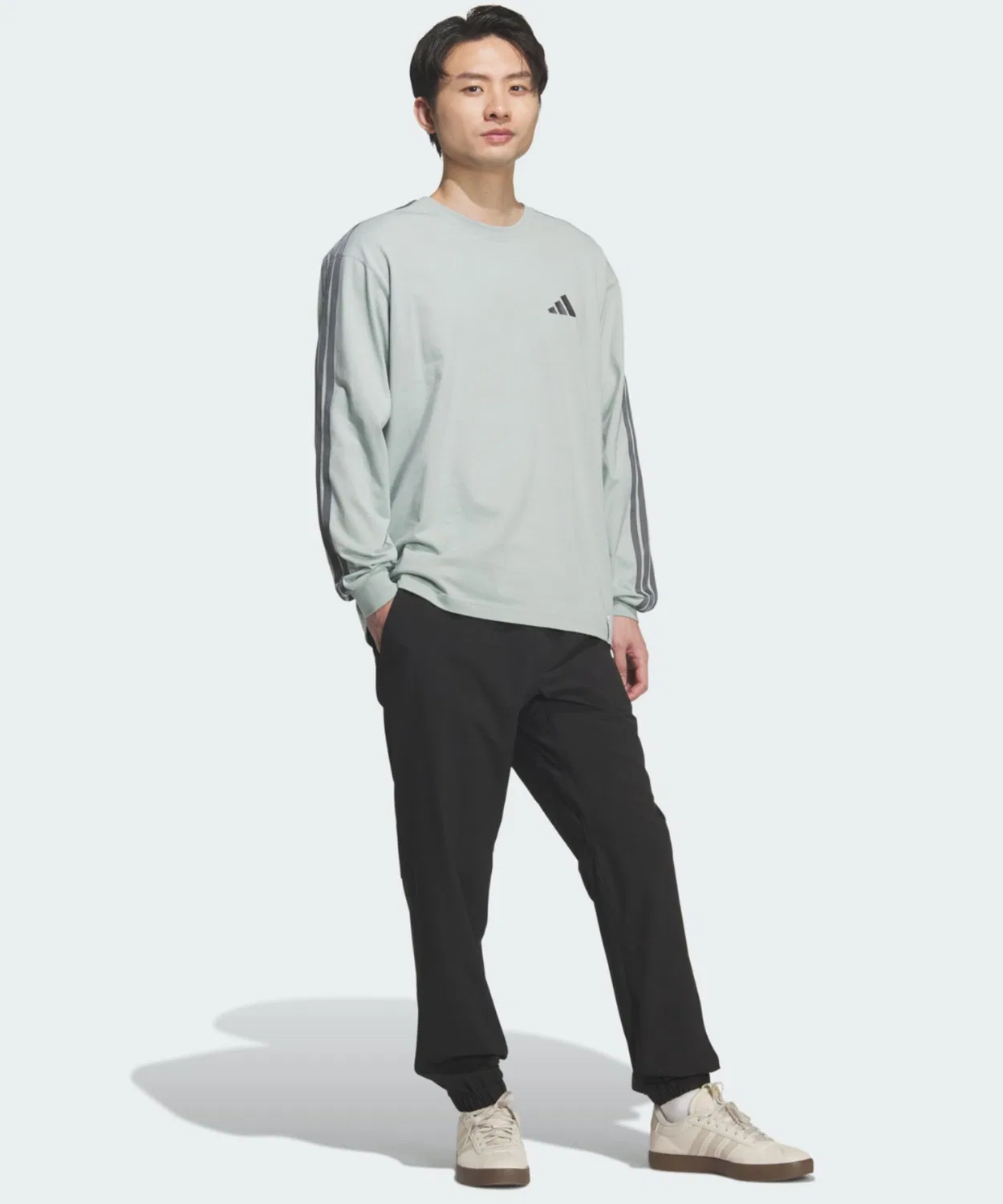 Мужская футболка с длинным рукавом свободного кроя, с тремя полосами Adidas, Green — фото 3