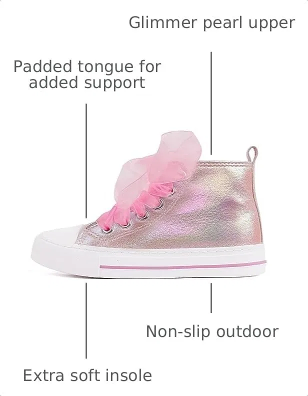 Детские кроссовки для девочек с блестками HugRain, High Top Pink — фото 3