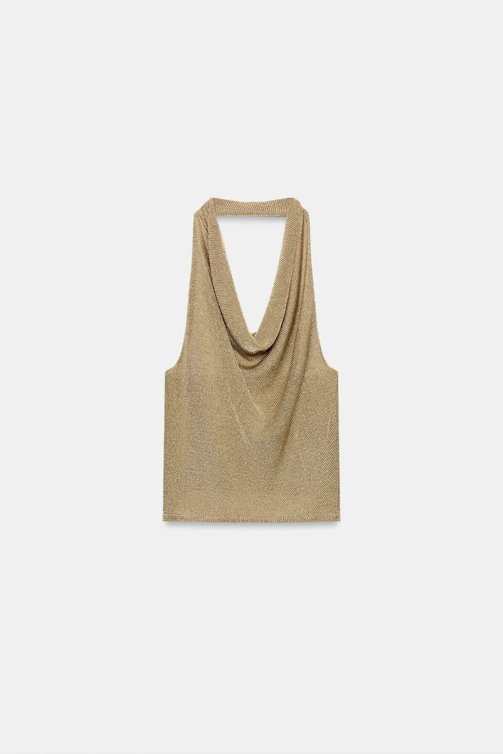 Вязаный топ с металлизированной нитью и завязками на шее ZARA, Golden — фото 3