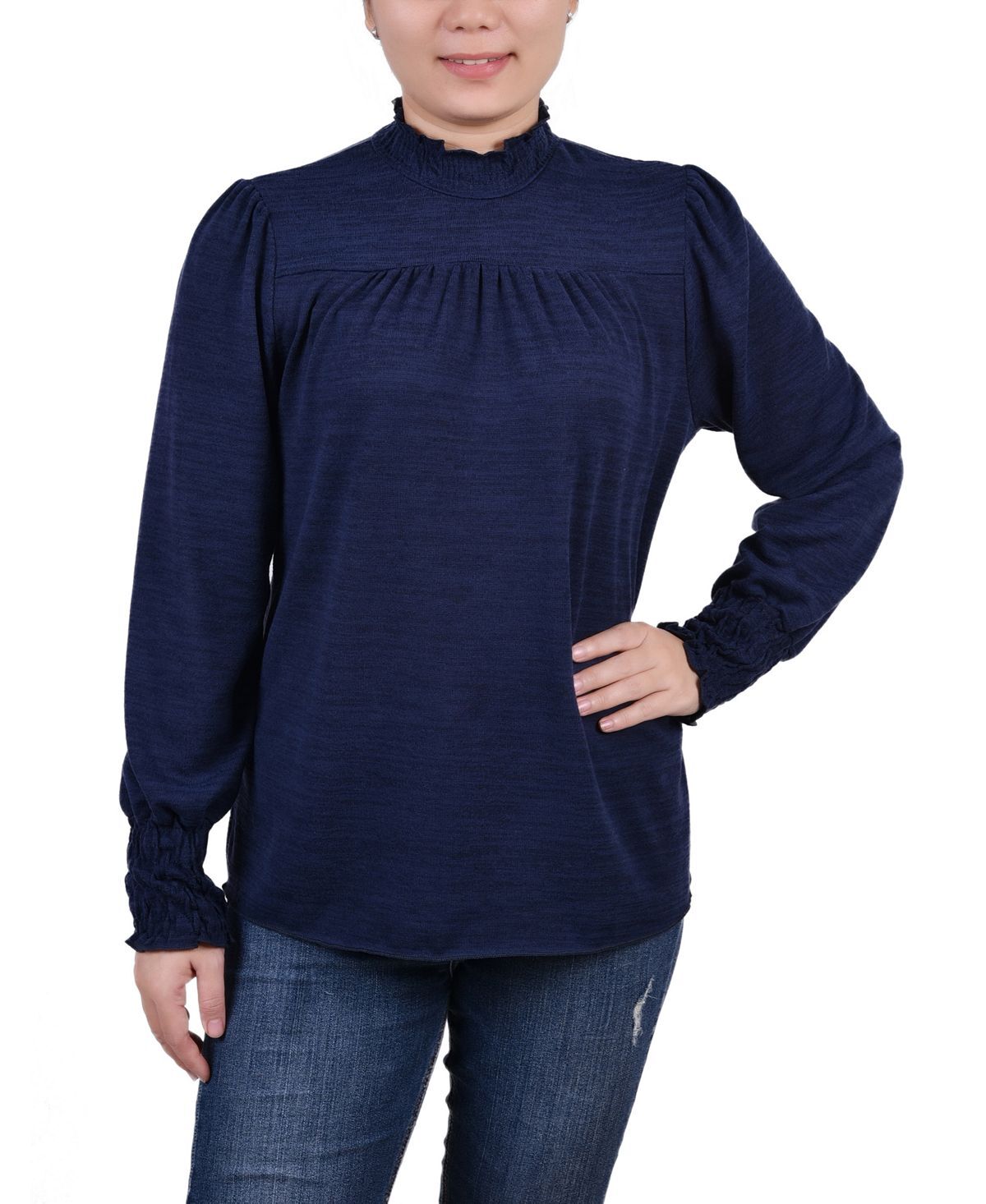 

Миниатюрный топ с длинными рукавами и сборками NY Collection, мульти