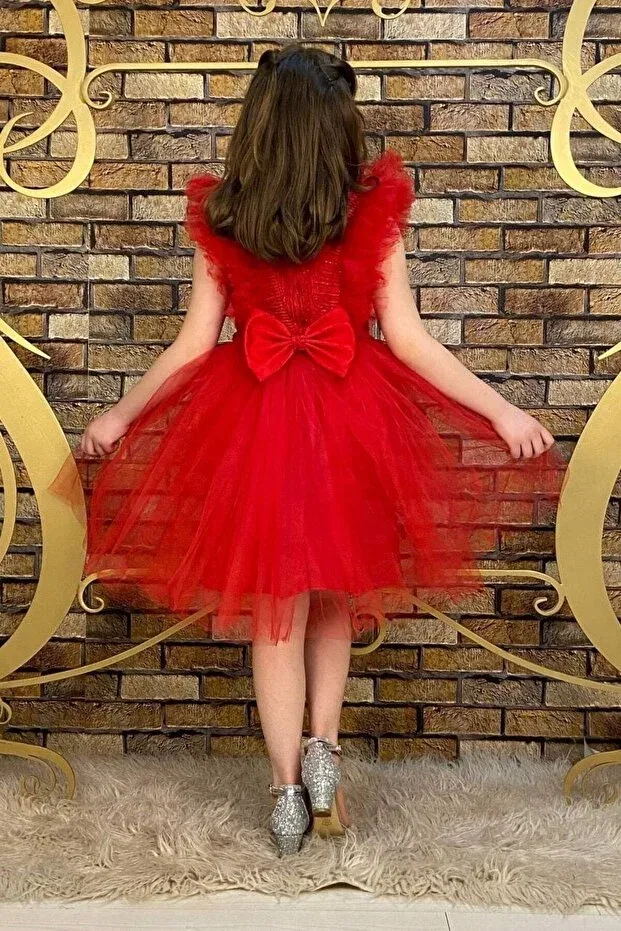 Детское платье для девочек с блестками Abiyekids, Red — фото 4