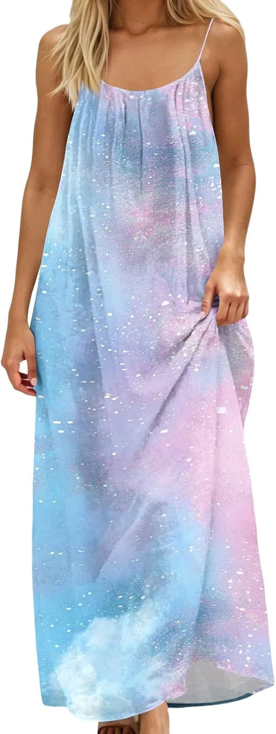Женское летнее платье на тонких бретелях с открытой спиной, Light Blue