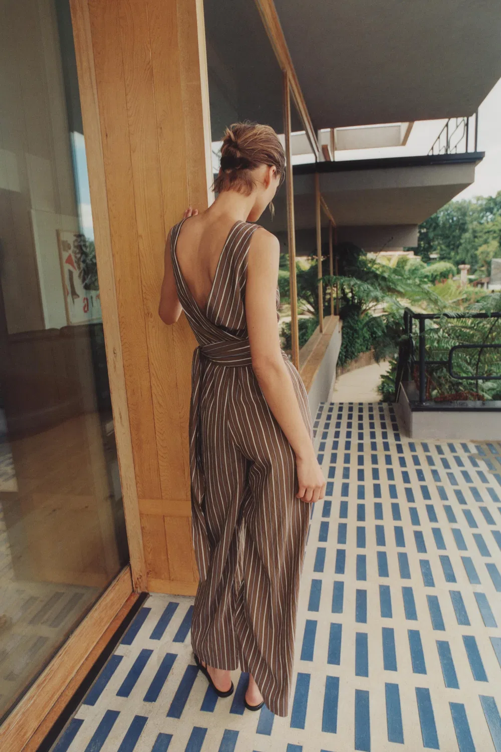 Полосатый комбинезон с поясом ZARA, Brown-Blue