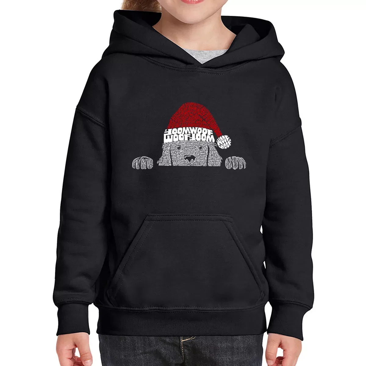 Детский худи с принтом Peeking Dog Christmas LA Pop Art, Black