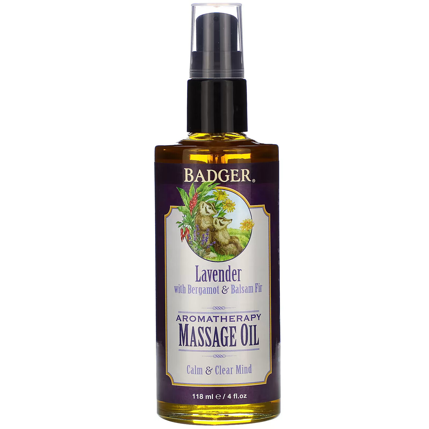 Badger Company, Массажное масло для ароматерапии, лаванда с бергамотом и бальзамом пихты, 4 жидких унции (118 мл) — фото 2