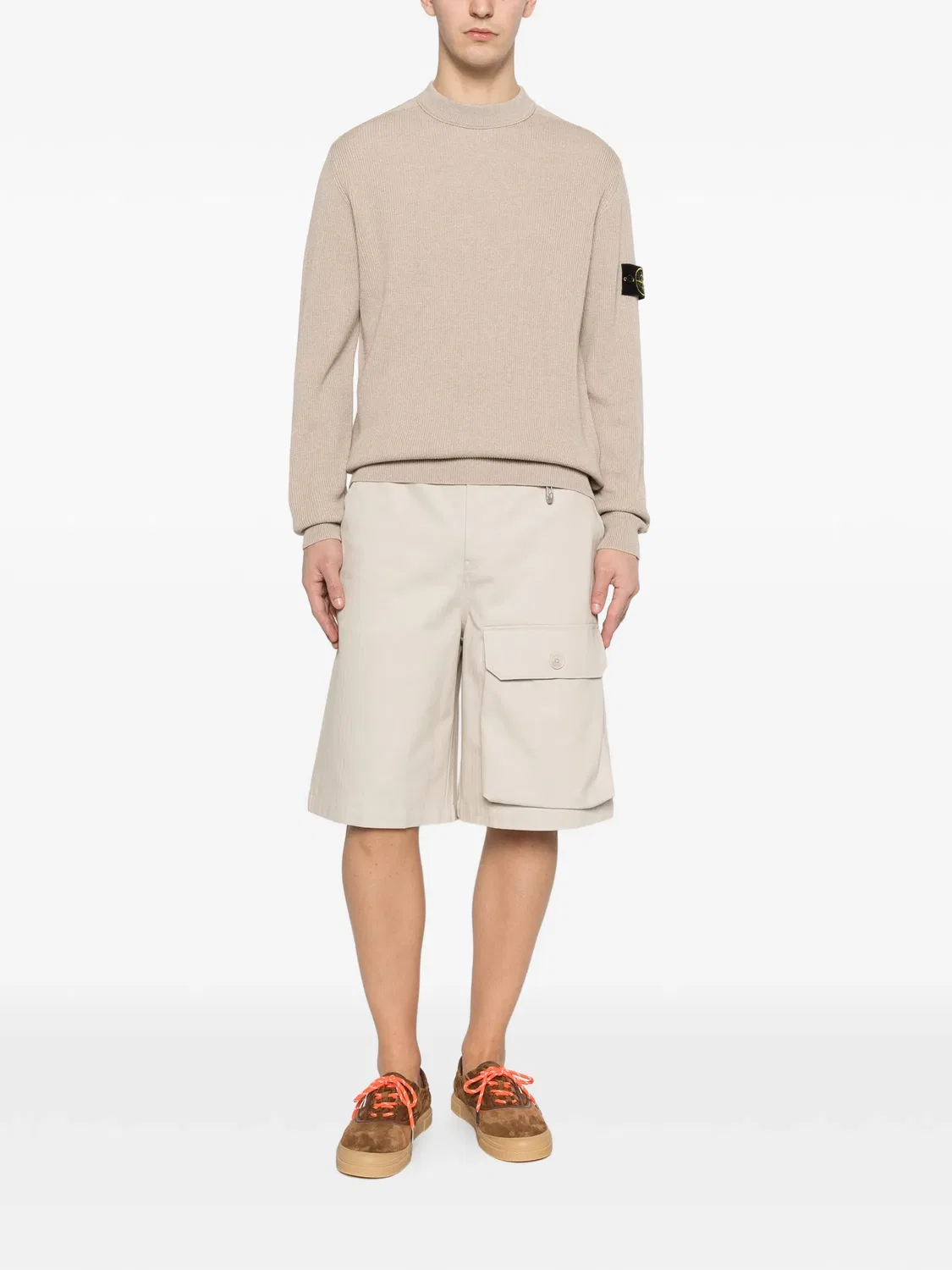 Свободный свитер с логотипом Stone Island, нейтральный — фото 4