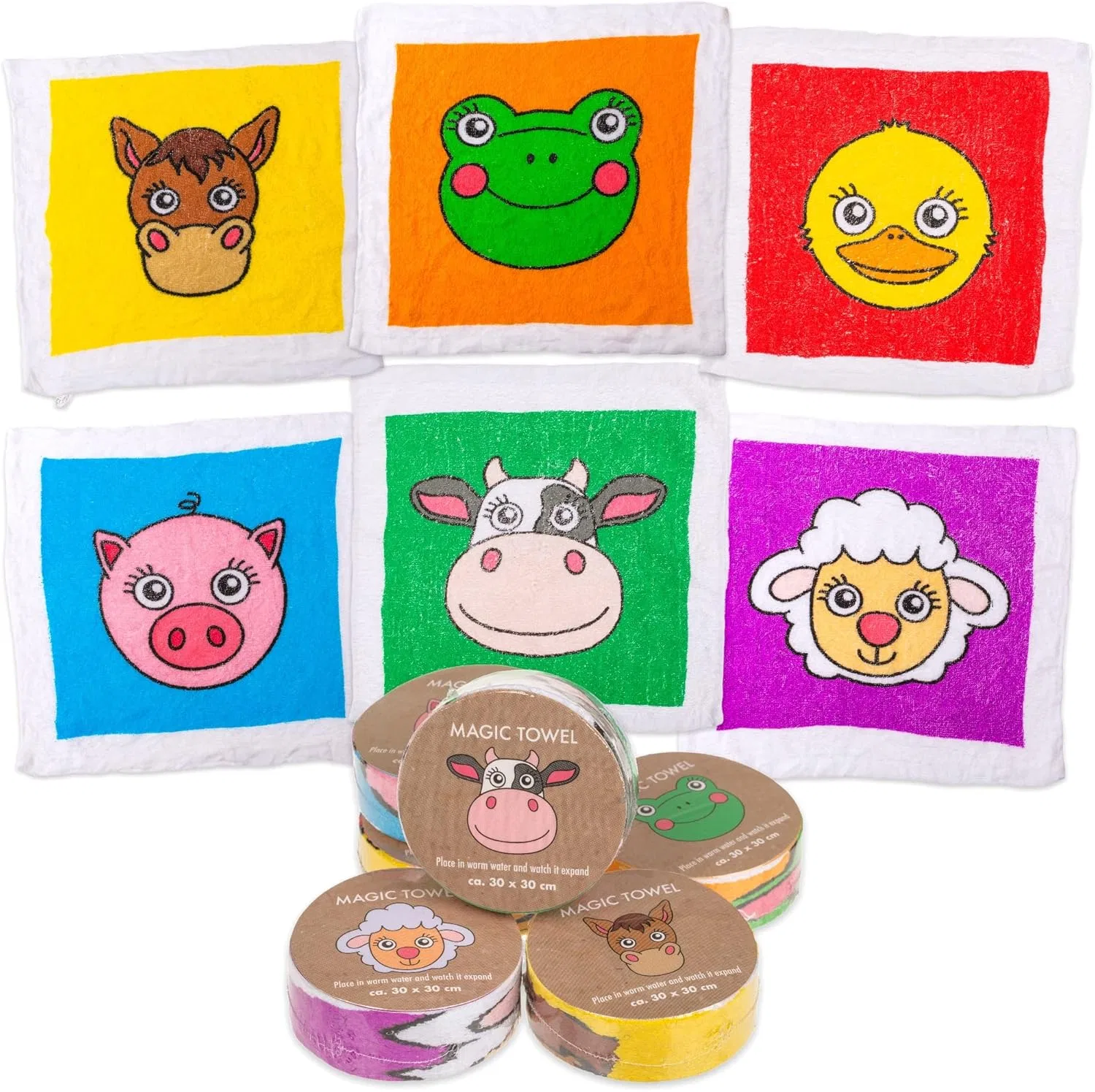 Набор магических полотенец MIK funshopping, 6 шт, 30x30 см, Set of 6 Farm Animals