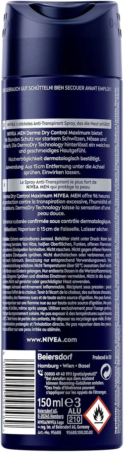 Дезодорант-антиперспирант Derma Dry Control Maximum, Nivea Men, 150 мл Beiersdorf — фото 3