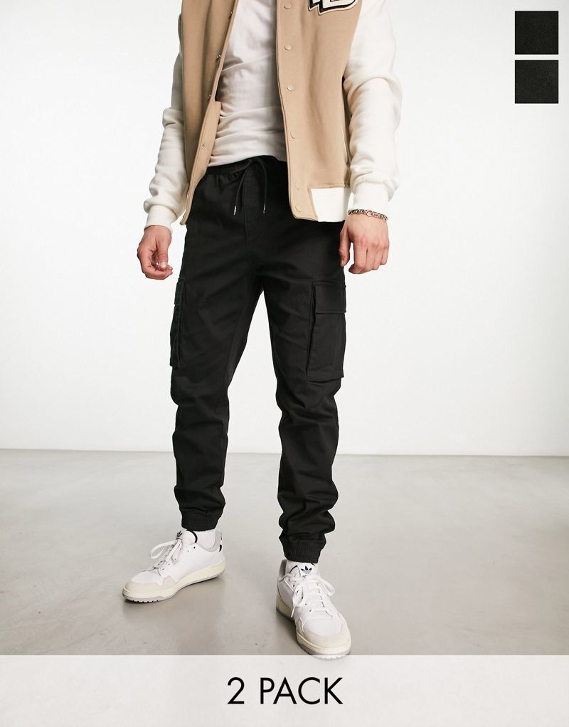 

Черные брюки-карго из 2 штук Pull&Bear