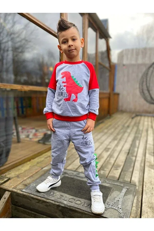 Детский спортивный костюм с принтом Dinosaur motif two thread fabric kids tracksuit mnk0564 Mnk Baby&Kids, Red — фото 4