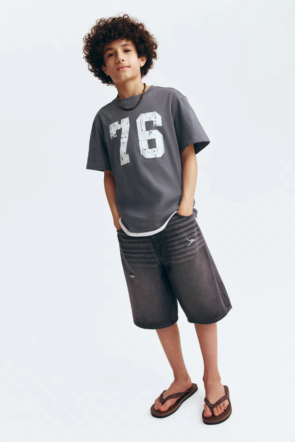 Хлопковая футболка с принтом H&M, Grau/76 — фото 2