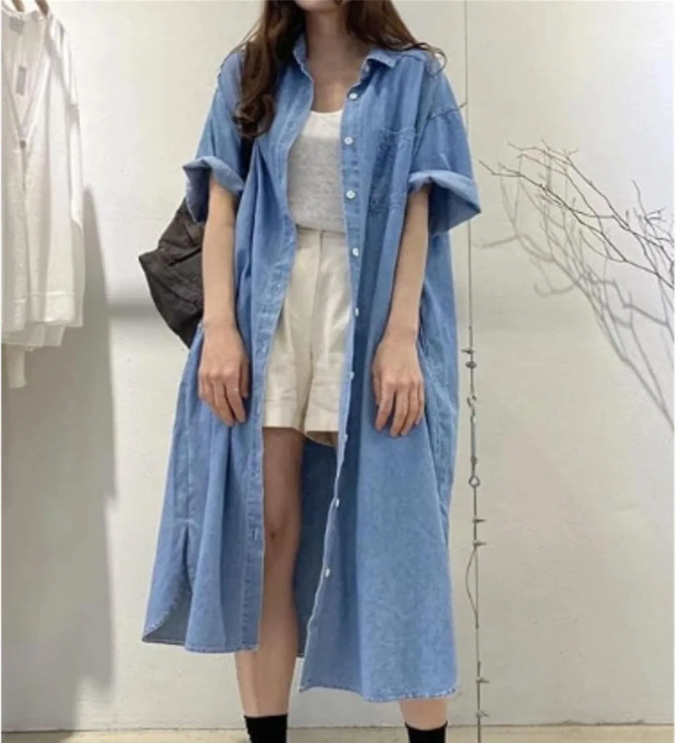 Женское ковбойское платье миди с воротником Casual, Deep Blue — фото 3