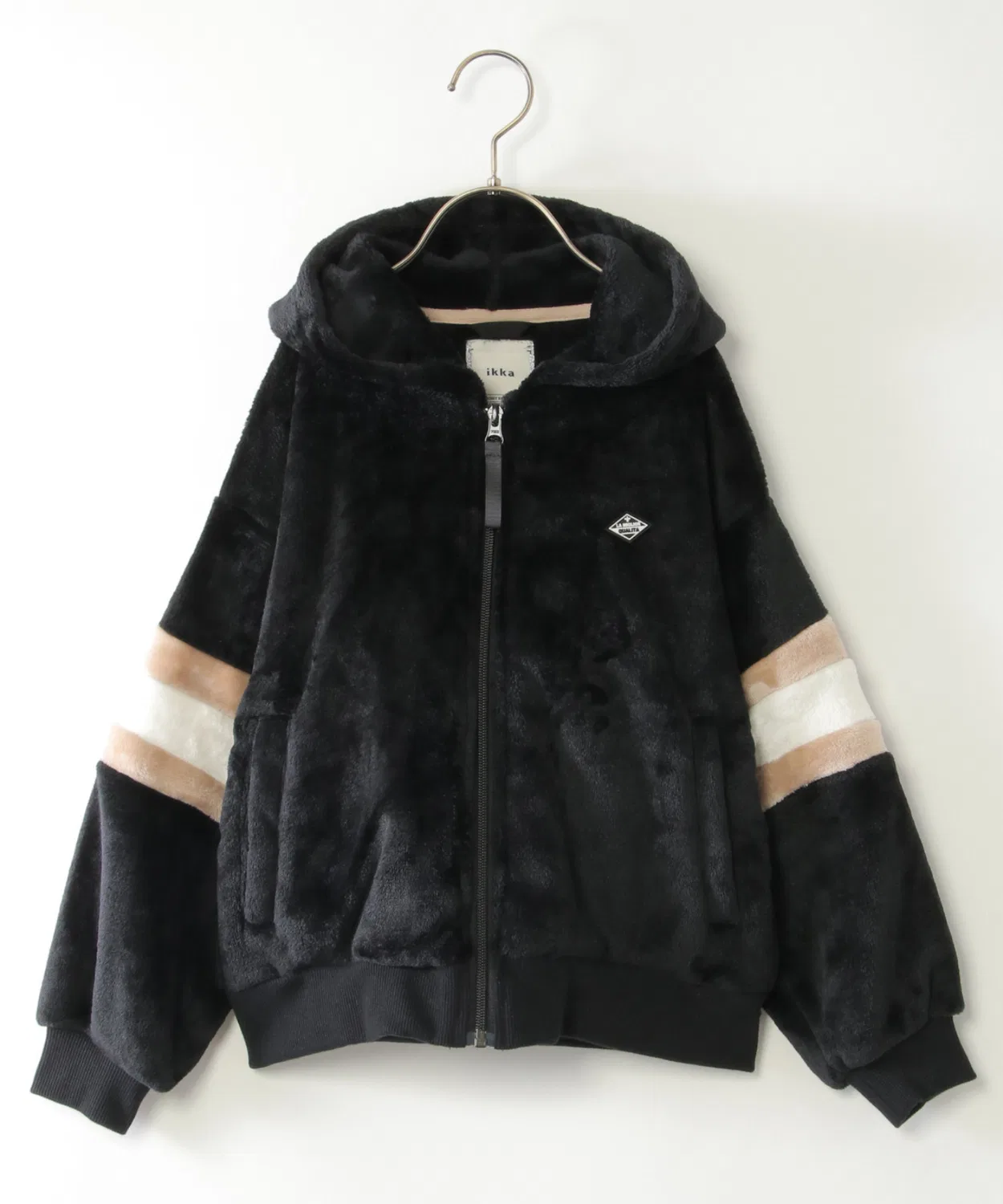 Детская куртка из флиса с капюшоном, на молнии, с принтом линиями, модель Fur Fleece, ikka, Black