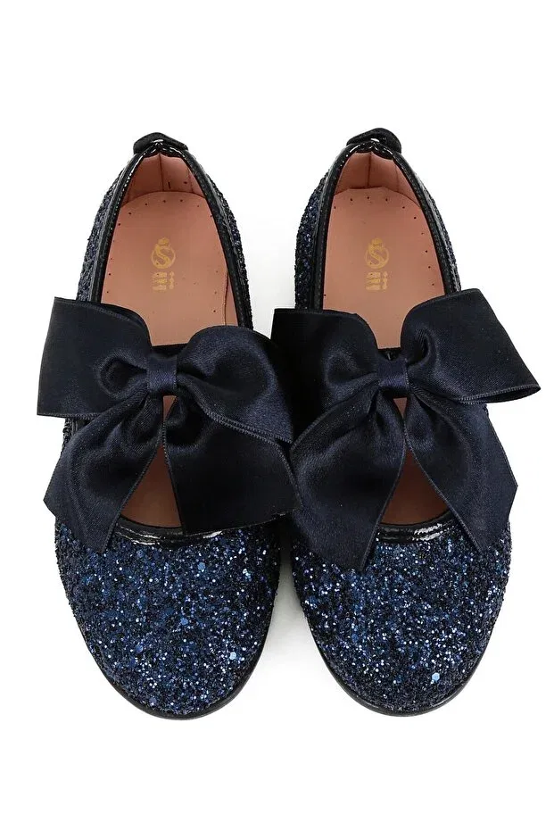 Детские балетки для девочек с блестками Sirri, Navy Blue — фото 4
