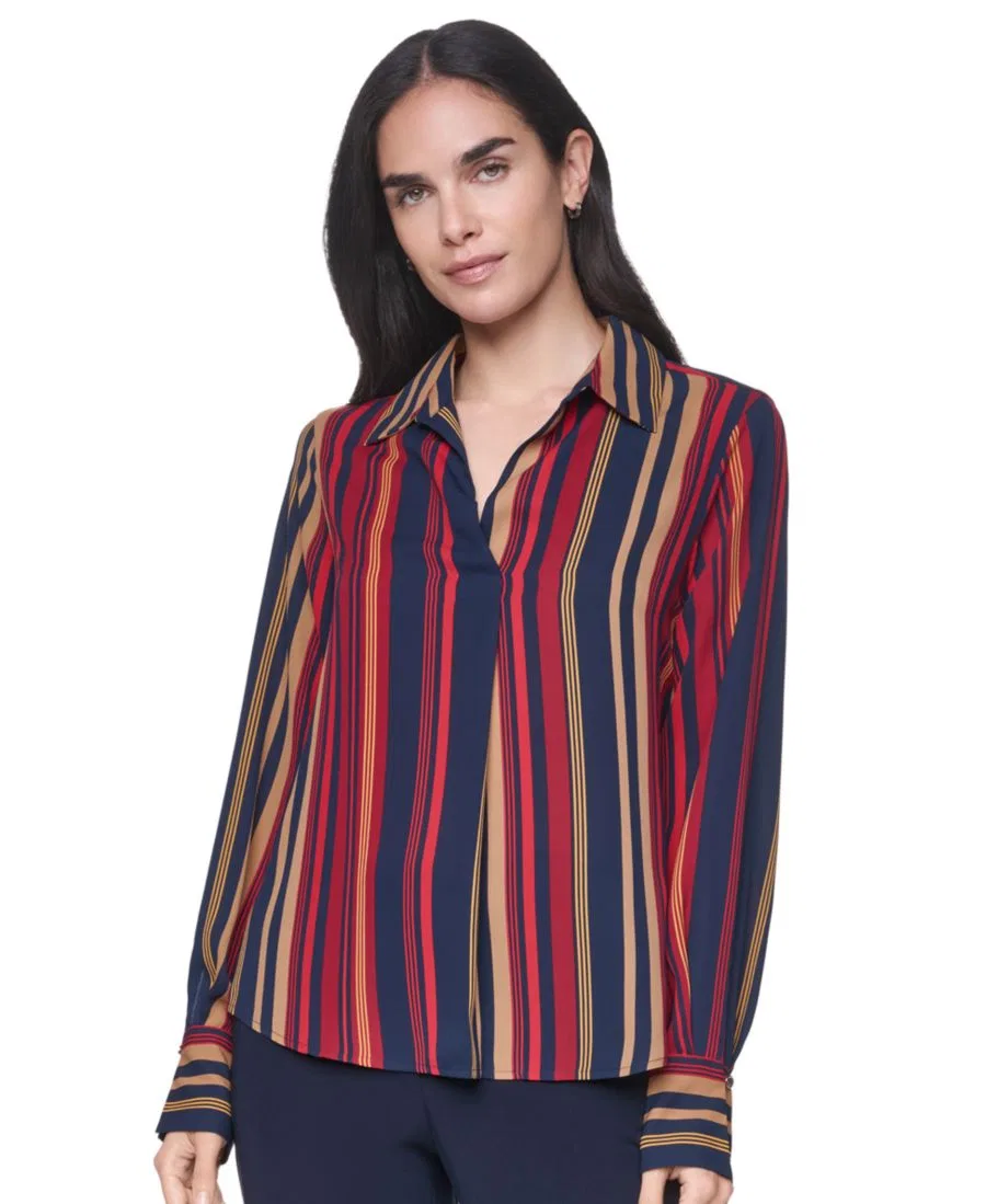 Блуза-поло с V-образным вырезом и длинным рукавом Tommy Hilfiger, Midnight Multi