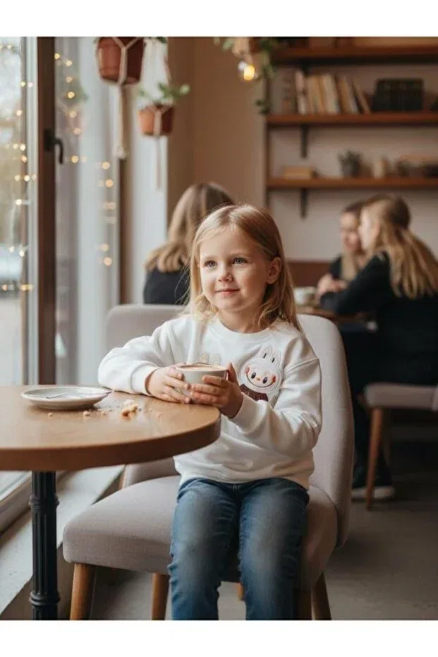 Детские свитшот для девочек хлопковый с вышивкой Zekids, Ecru — фото 4