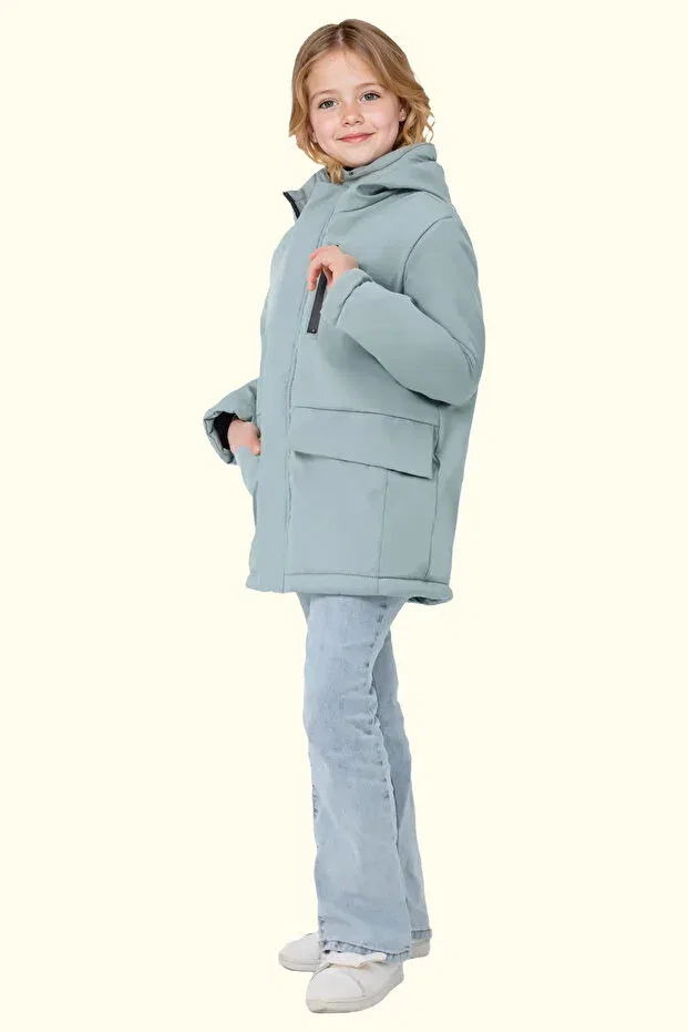 Детское зимнее пальто-парка для девочек с капюшоном Royalside, Mint Green — фото 2