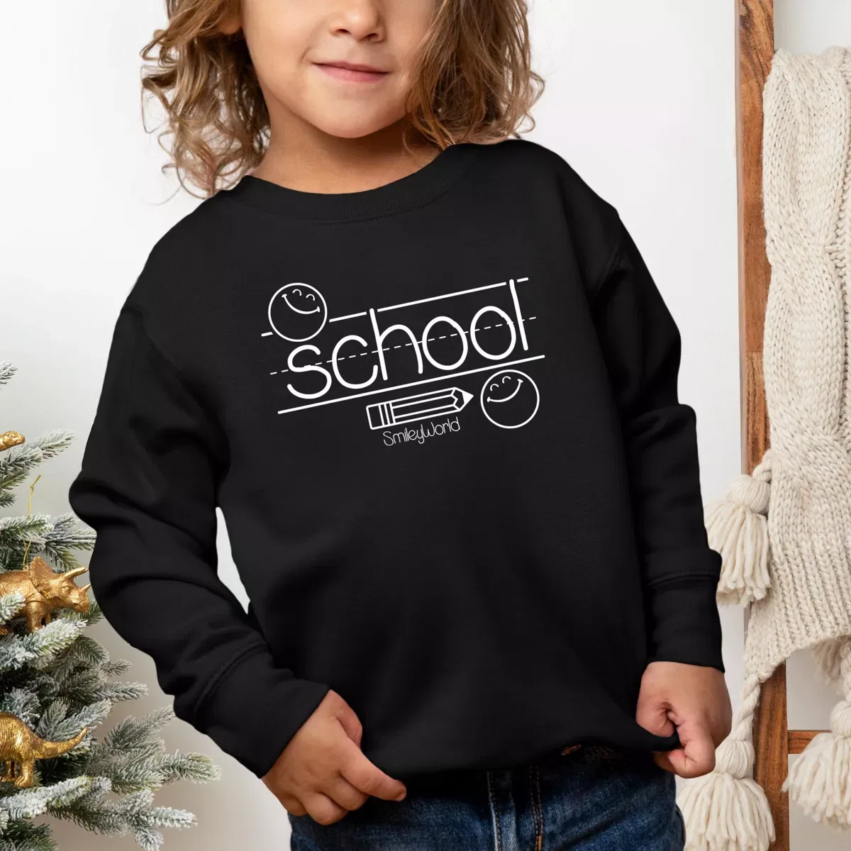 Детский свитшот с принтом SmileyWorld School Handwriting Lines The Juniper Shop, Black — фото 3