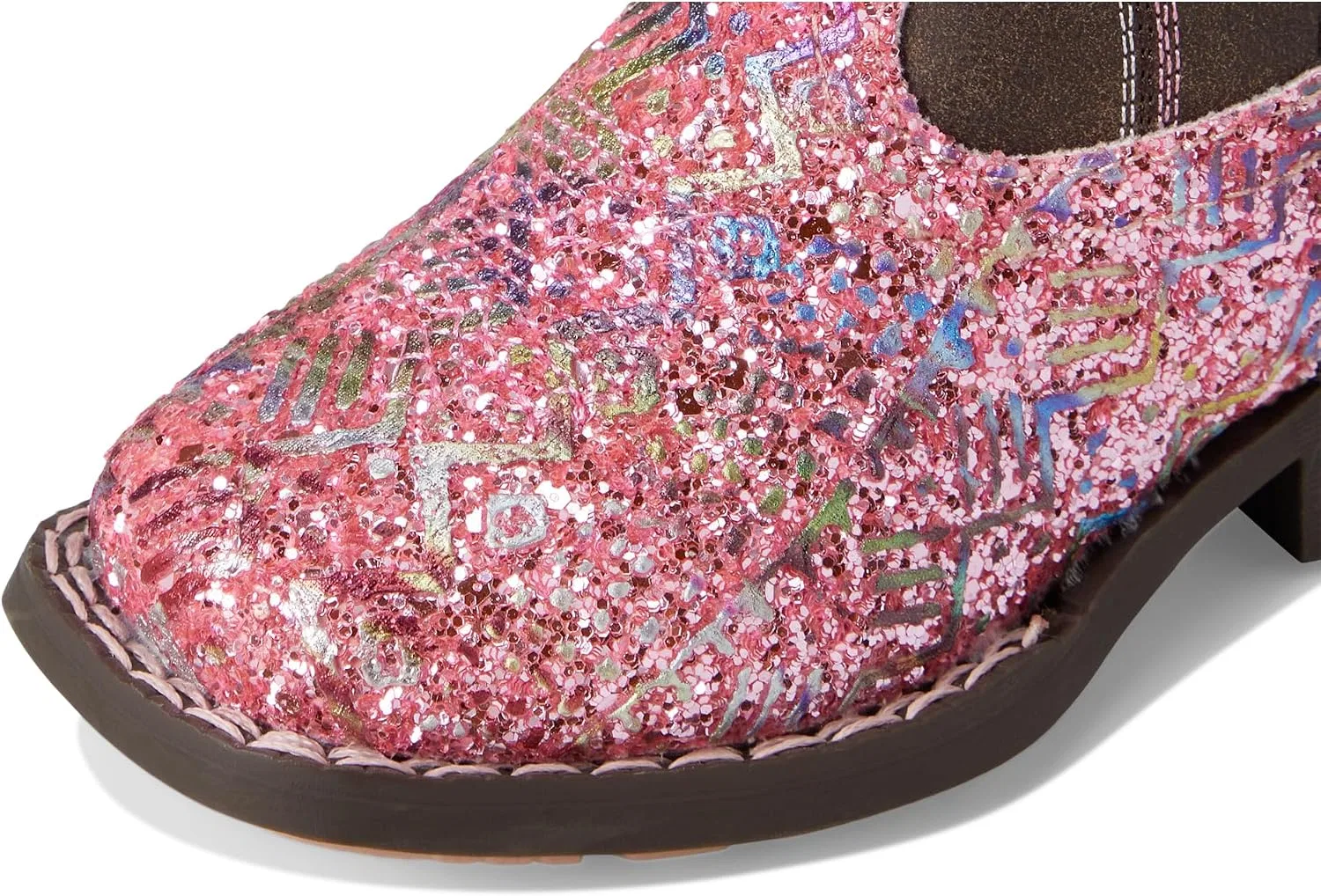 Детские ботинки для девочек с блестками Glitter Aztec Tin Haul, Pink Southwest Glitter Vamp/Brown Shaft — фото 4