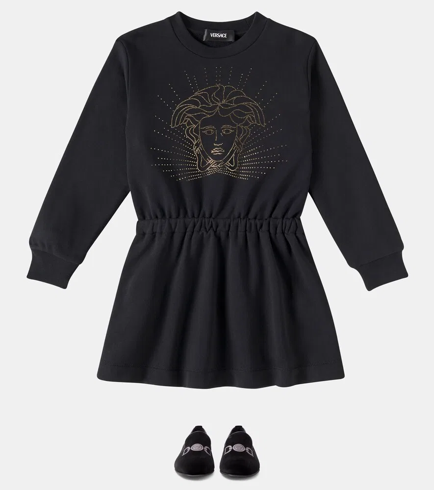 Бархатные лоферы Medusa '95 с вышивкой Versace Kids, черный — фото 2