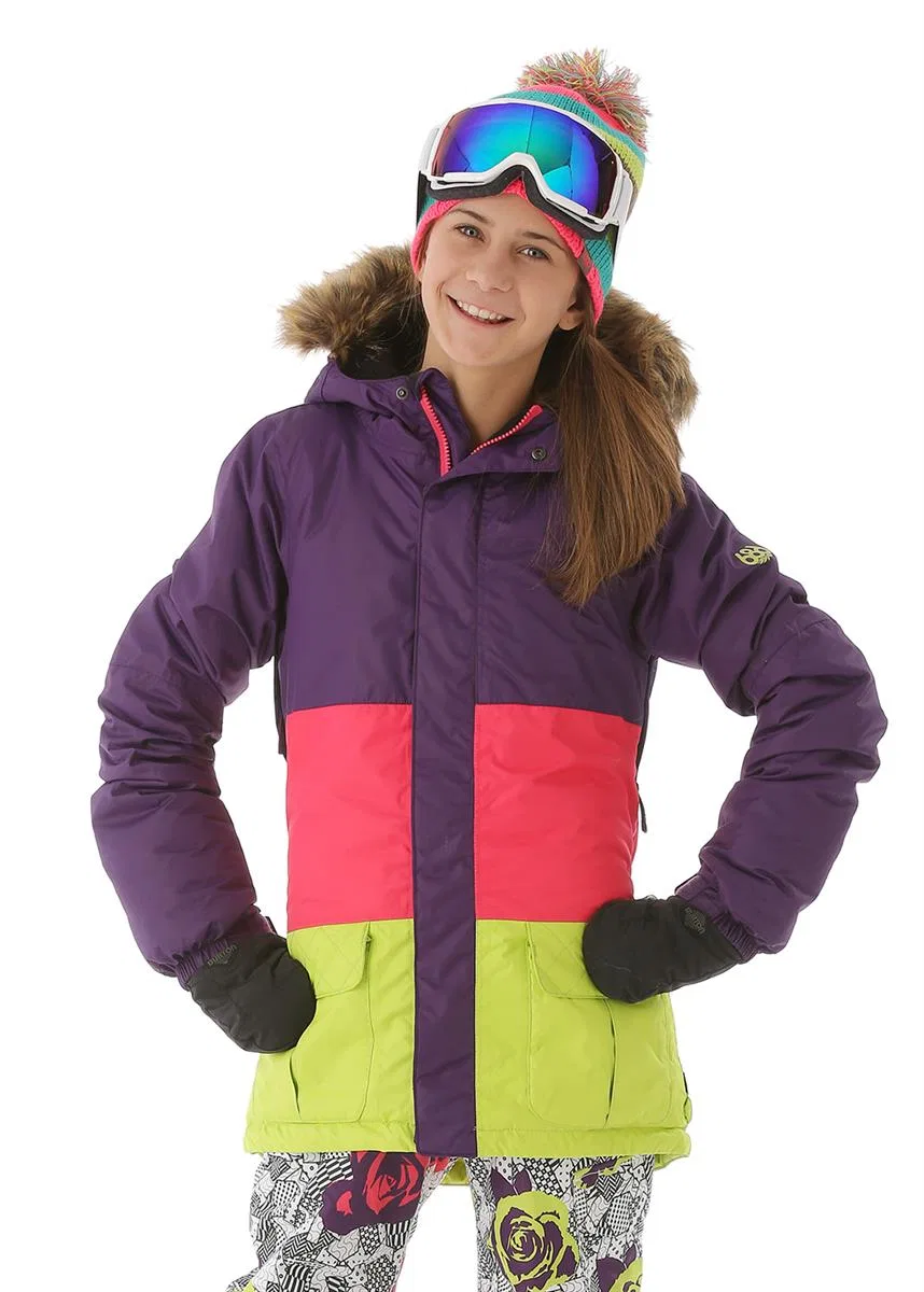 Утепленная куртка для девочек с капюшоном Polly 686, Violet Colorblock
