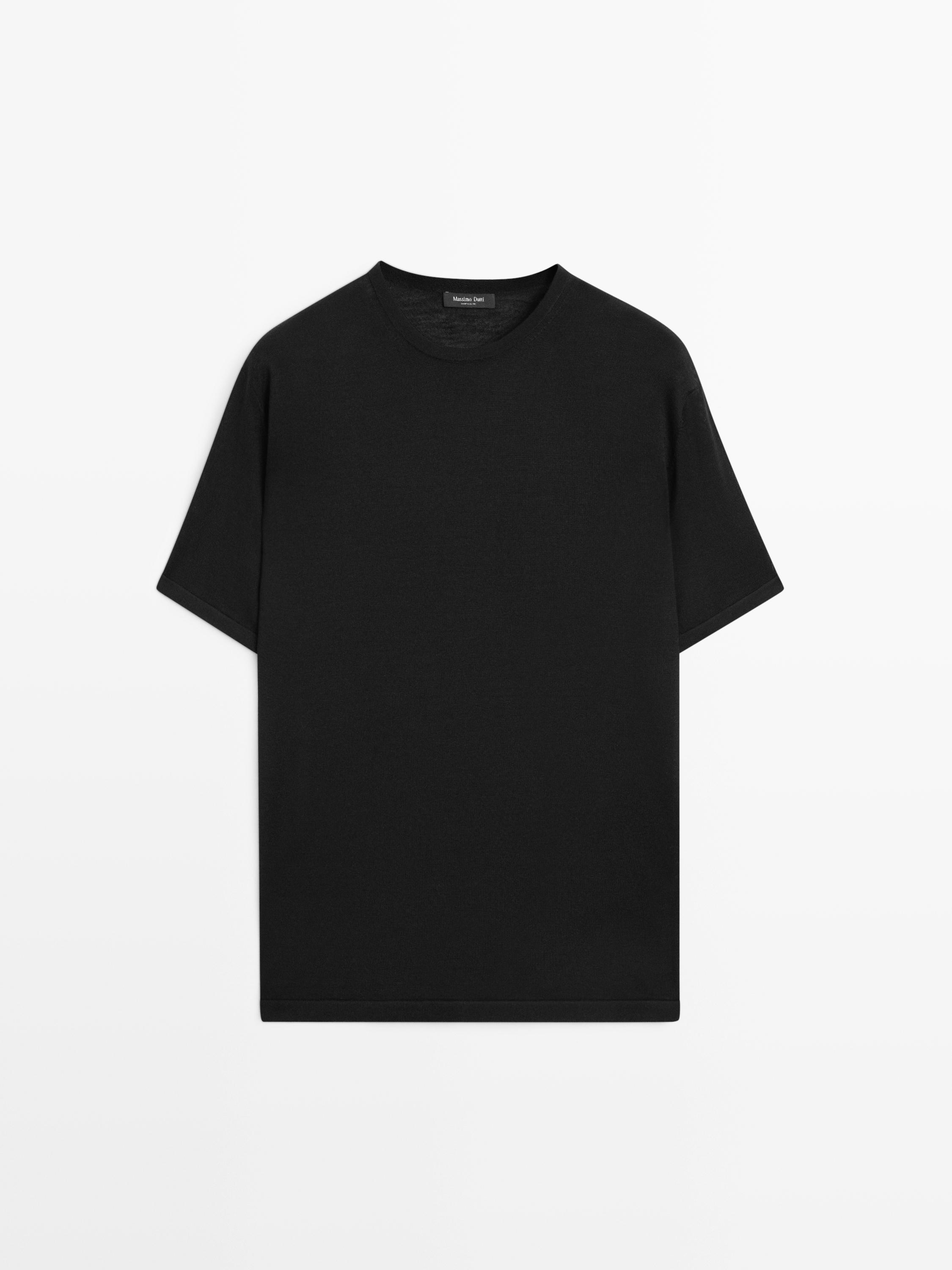 Футболка с коротким рукавом из смесовой шерсти Massimo Dutti, black — фото 2
