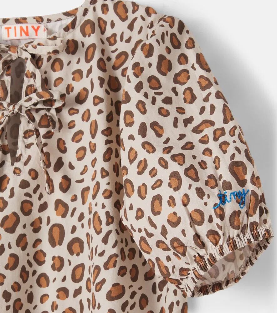 Хлопковое платье с бантом и леопардовым принтом Tinycottons, мультиколор — фото 3