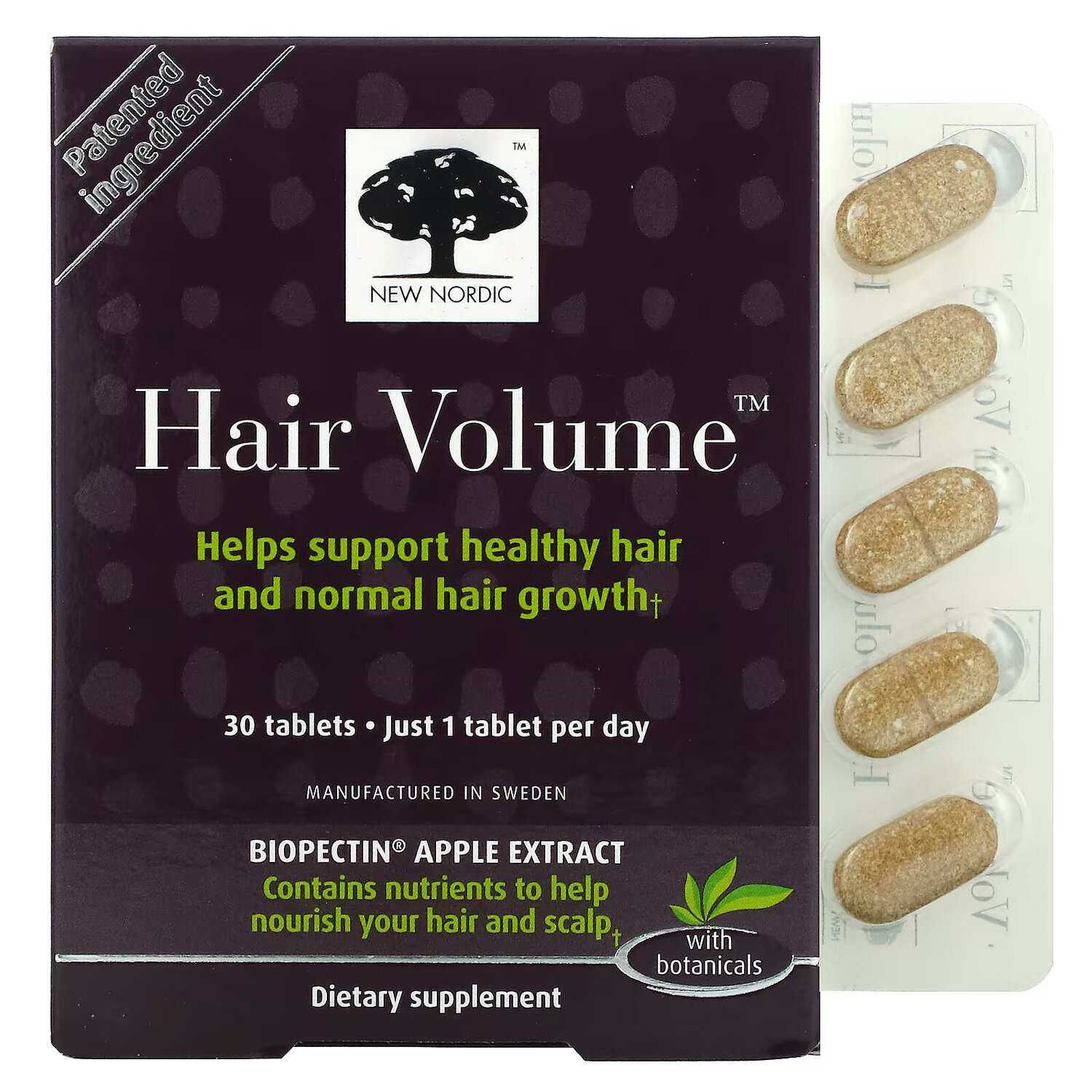 

New Nordic, Hair Volume, средство для роста и объема волос, с растительными ингредиентами, 30 таблеток