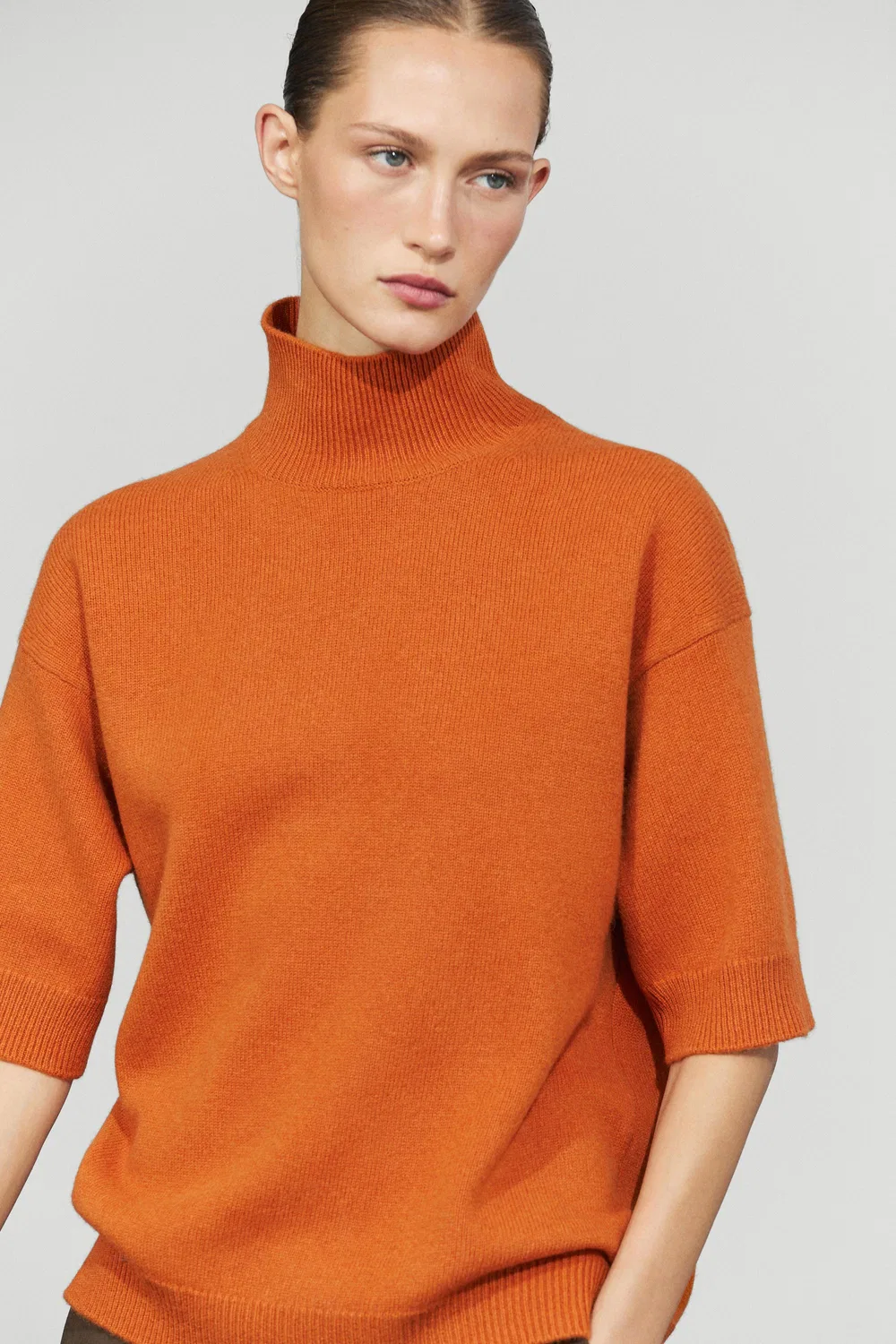 Свитер Massimo Dutti Oversize Short Sleeve Knit, оранжевый