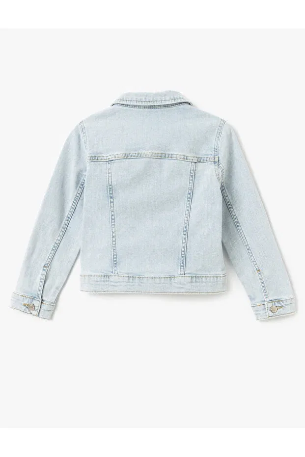 Детская джинсовая куртка для девочек с длинным рукавом Koton, Light Blue — фото 2