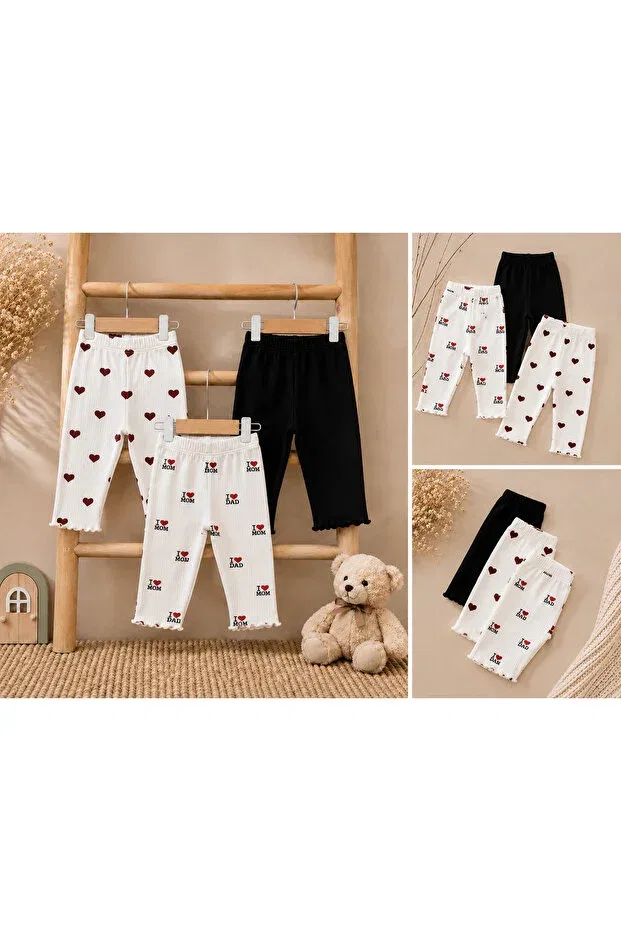 Детский комплект леггинсов для девочек с принтом Heart-Patterned 3-piece cotton baby girl tights set Minimissbaby, White