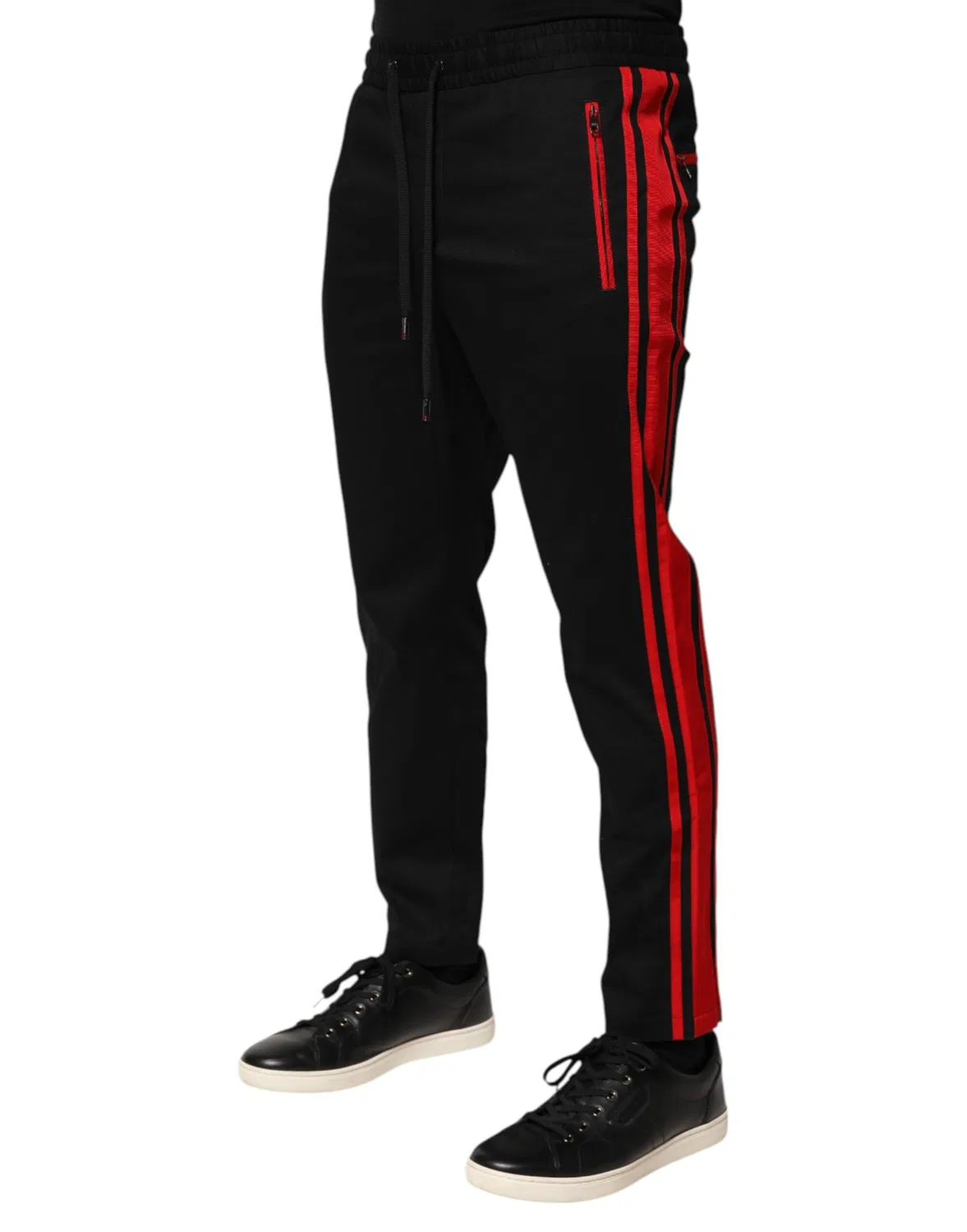 Мужские спортивные брюки с логотипом и красными полосами, модель Jogger Pants, Dolce & Gabbana, Black and Red — фото 3