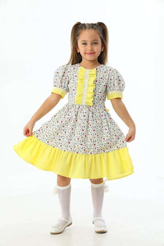 Детское платье для девочек с принтом Yellow Butterfly Patterned Frilly Moda Lippa, Sarı — фото 3