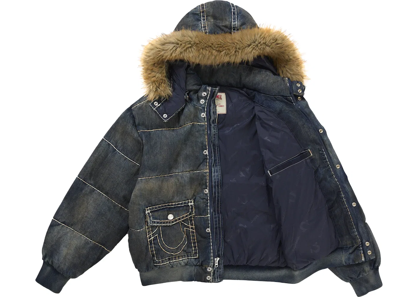 Мужская пуховая куртка с квилтингом Supreme True Religion Navy, Dirty Indigo — фото 2