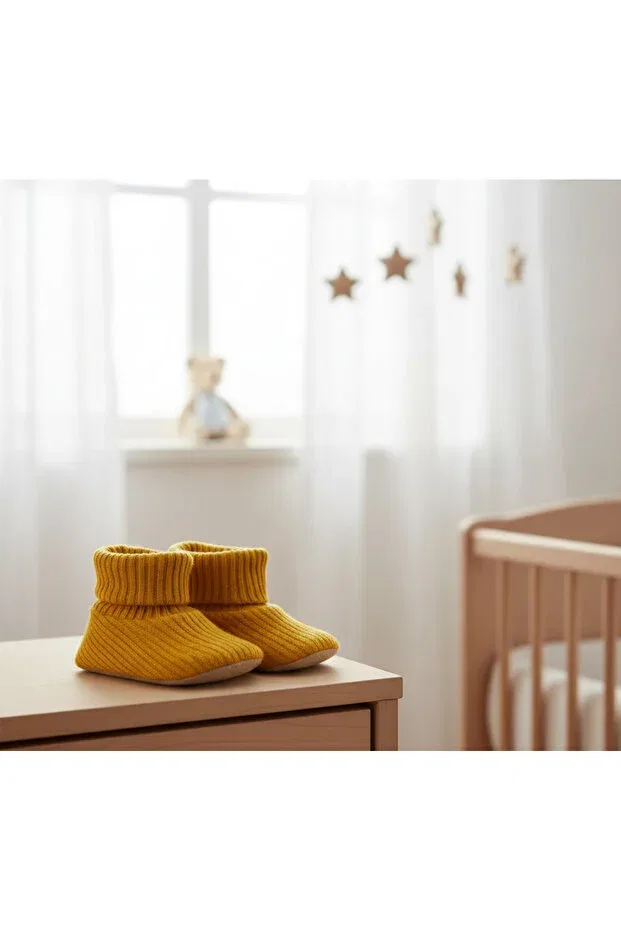 Детские пинетки вязаные с подошвой EVA Basics Nimini Kids, Hardal